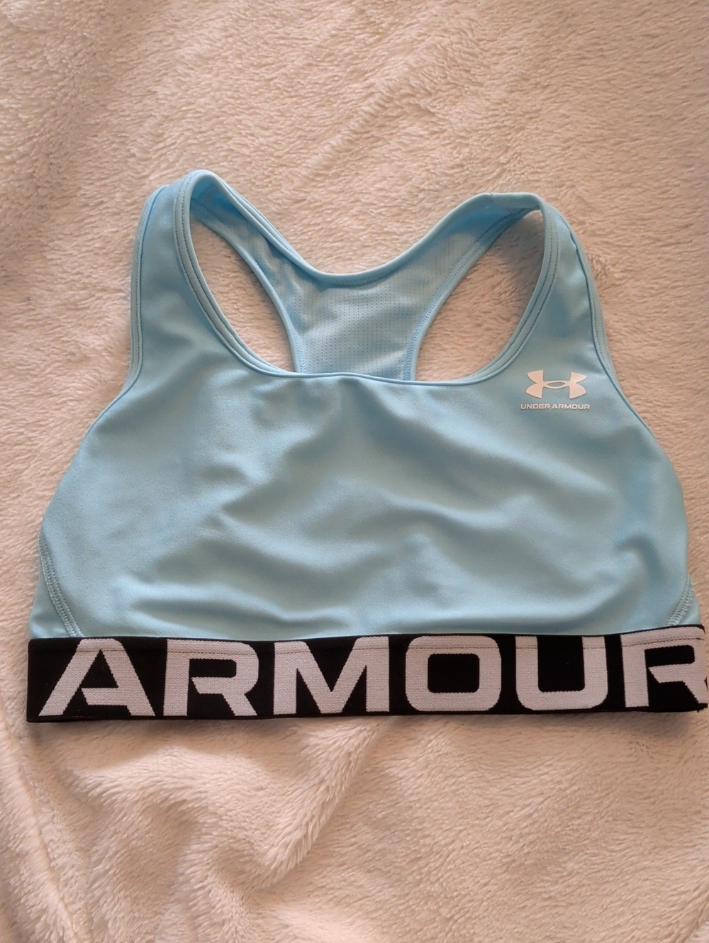 Under Armour Powder Blue Racerback Sports Bra with Black Logo Band